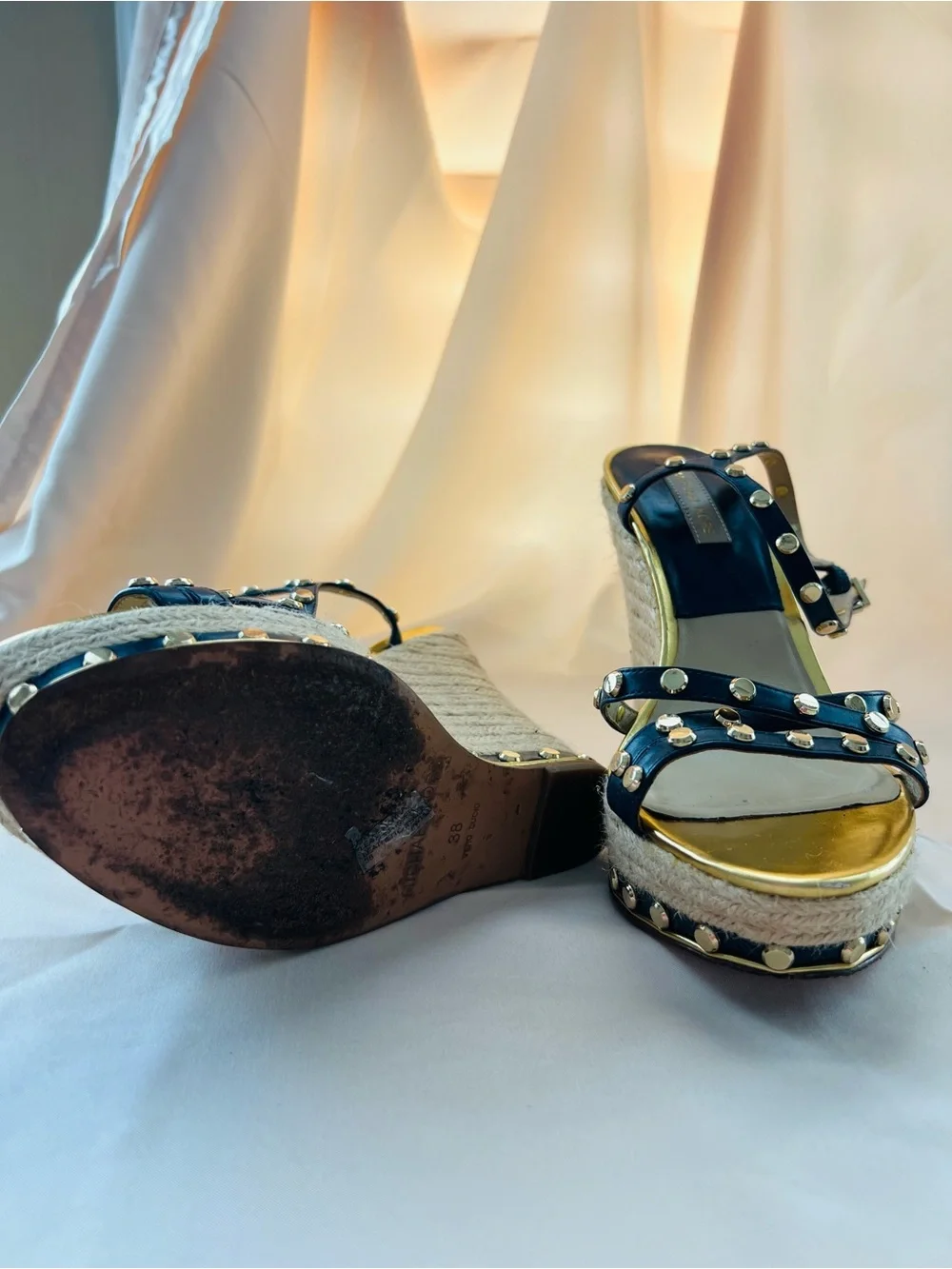 Michael Kors Black Leather Sandals with Gold Stud Accents